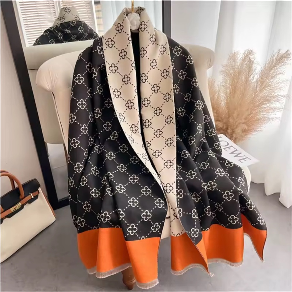 Elegant Brown and Orange Patterned Shawl